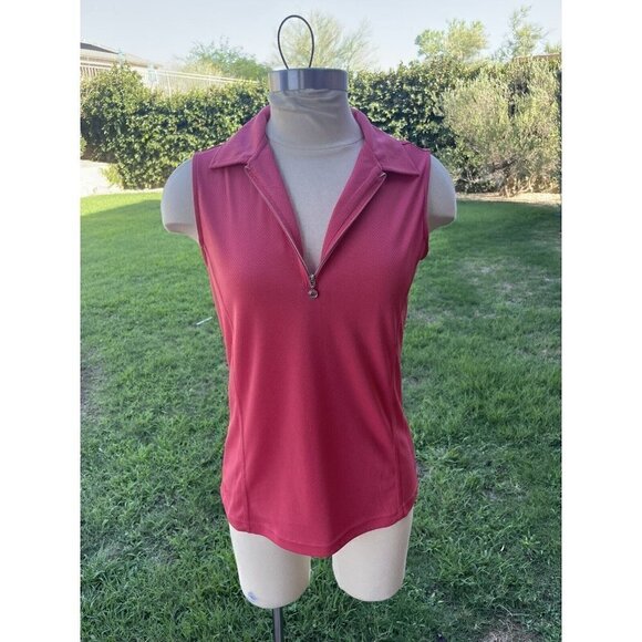 Zyia Active Clubhouse Pink Mesh Zip Up Sleeveless Polo Shirt Size Small - Picture 4 of 9